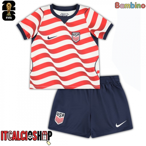 Stati Uniti Prima Maglia Bambino Mondiali 2026 Manica Corta (+ Pantaloni corti)